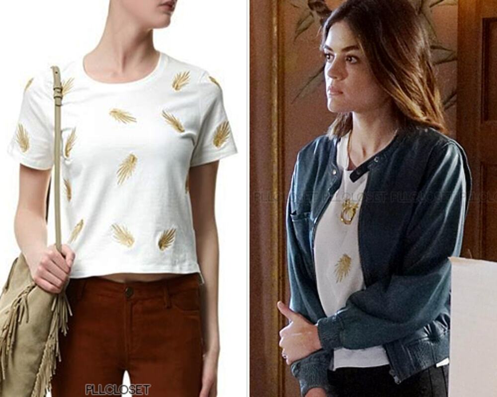 Maje Tampa Boxy White Tee Shirt, Gold Embroidered Palm Fronds, Large